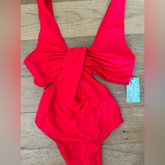 Red cutout One Piece Swim - Picture 3 of 5
